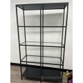 Wide Black Metal Display Stand Bookcasewith Glass Shelves